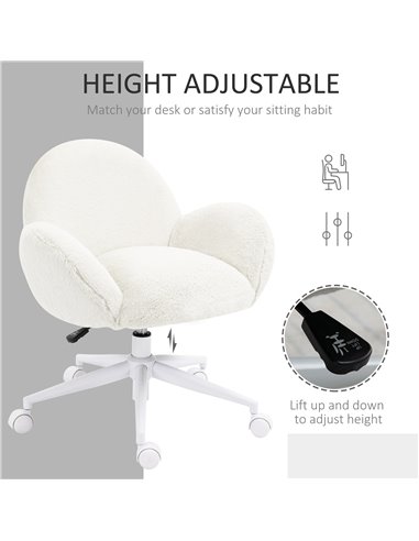 HOMCOM Makeup Vanity Chair, Cute Fluffy Desk Chair with Rolling Wheels for Bedroom Living Room, Cream White 833-943V71CW