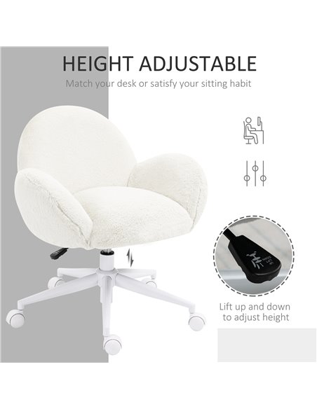 HOMCOM Makeup Vanity Chair, Cute Fluffy Desk Chair with Rolling Wheels for Bedroom Living Room, Cream White 833-943V71CW - pic 86738 | FastDaddyshop