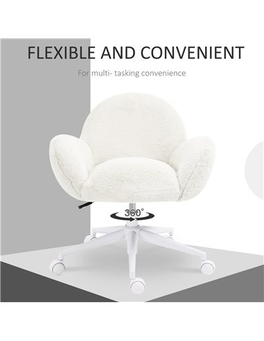 HOMCOM Makeup Vanity Chair, Cute Fluffy Desk Chair with Rolling Wheels for Bedroom Living Room, Cream White 833-943V71CW