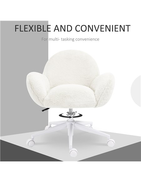 HOMCOM Makeup Vanity Chair, Cute Fluffy Desk Chair with Rolling Wheels for Bedroom Living Room, Cream White 833-943V71CW - pic 86739 | FastDaddyshop