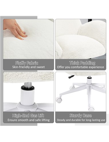 HOMCOM Makeup Vanity Chair, Cute Fluffy Desk Chair with Rolling Wheels for Bedroom Living Room, Cream White 833-943V71CW