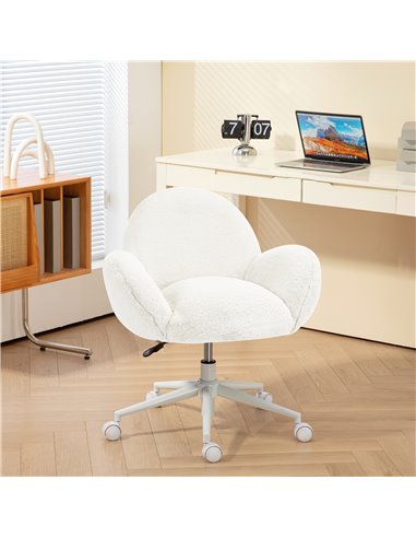 HOMCOM Makeup Vanity Chair, Cute Fluffy Desk Chair with Rolling Wheels for Bedroom Living Room, Cream White 833-943V71CW