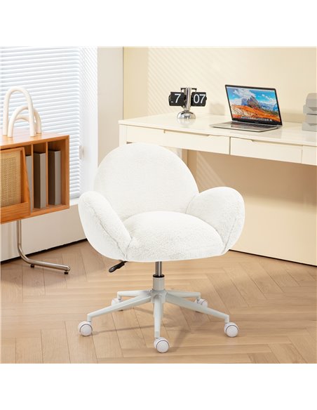 HOMCOM Makeup Vanity Chair, Cute Fluffy Desk Chair with Rolling Wheels for Bedroom Living Room, Cream White 833-943V71CW - pic 86741 | FastDaddyshop