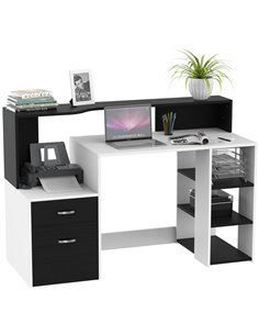 HOMCOM Computer Desk PC Table Modern Home Office Writing Workstation Furniture Printer Shelf Rack w/ Storage Drawer & Shelves (B