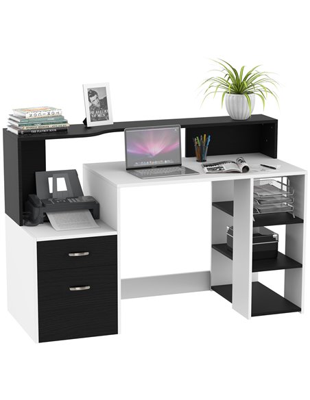 HOMCOM Computer Desk PC Table Modern Home Office Writing Workstation Furniture Printer Shelf Rack w/ Storage Drawer & Shelves (B - pic 86744 | FastDaddyshop