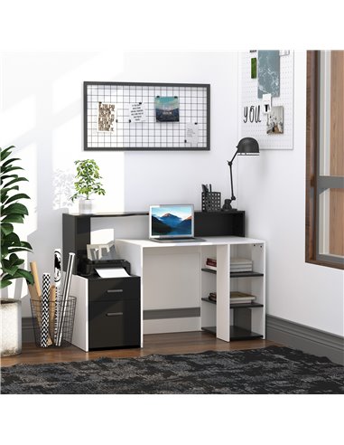 HOMCOM Computer Desk PC Table Modern Home Office Writing Workstation Furniture Printer Shelf Rack w/ Storage Drawer & Shelves (B