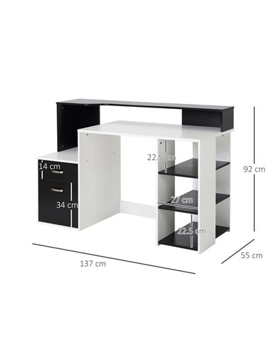 HOMCOM Computer Desk PC Table Modern Home Office Writing Workstation Furniture Printer Shelf Rack w/ Storage Drawer & Shelves (B