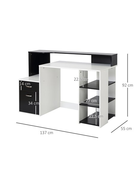 HOMCOM Computer Desk PC Table Modern Home Office Writing Workstation Furniture Printer Shelf Rack w/ Storage Drawer & Shelves (B - pic 86746 | FastDaddyshop