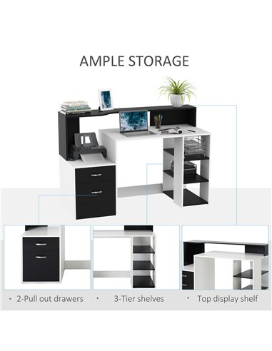 HOMCOM Computer Desk PC Table Modern Home Office Writing Workstation Furniture Printer Shelf Rack w/ Storage Drawer & Shelves (B