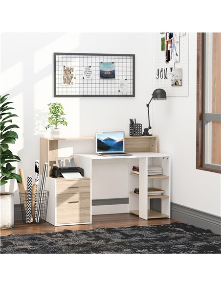 HOMCOM Computer Desk PC Table Modern Home Office Writing Workstation Furniture Printer Shelf Rack w/ Storage Drawer & Shelves (O - pic 86754 | FastDaddyshop
