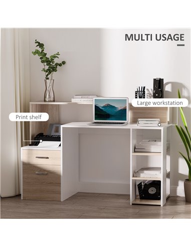 HOMCOM Computer Desk PC Table Modern Home Office Writing Workstation Furniture Printer Shelf Rack w/ Storage Drawer & Shelves (O