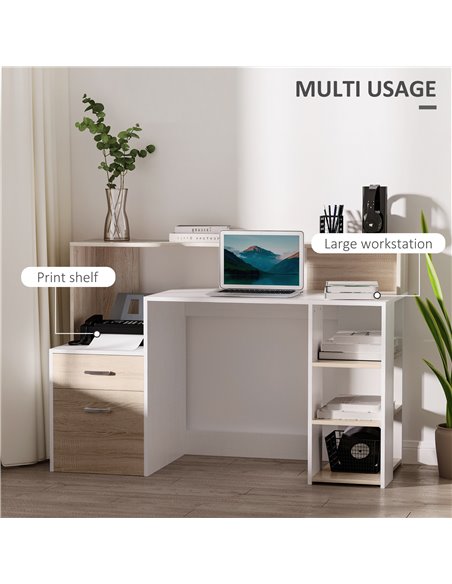 HOMCOM Computer Desk PC Table Modern Home Office Writing Workstation Furniture Printer Shelf Rack w/ Storage Drawer & Shelves (O - pic 86756 | FastDaddyshop