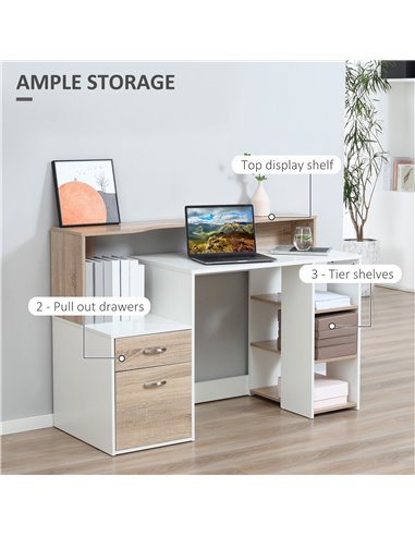 HOMCOM Computer Desk PC Table Modern Home Office Writing Workstation Furniture Printer Shelf Rack w/ Storage Drawer & Shelves (O
