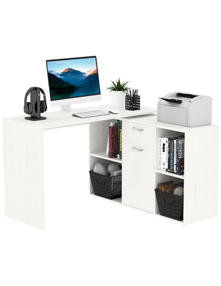 HOMCOM Modern L-Shaped Computer Desk, Laptop PC Corner Table, Home Office Workstation with Spacious Storage, White 920-036WT - pic 86762 | FastDaddyshop