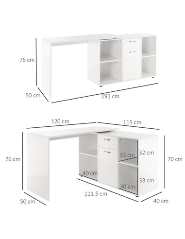 HOMCOM Modern L-Shaped Computer Desk, Laptop PC Corner Table, Home Office Workstation with Spacious Storage, White 920-036WT