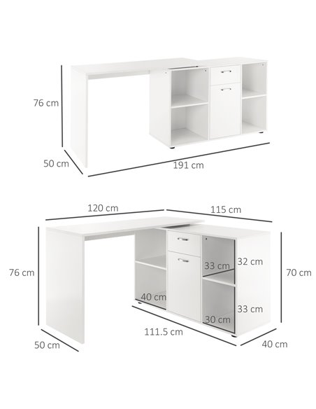 HOMCOM Modern L-Shaped Computer Desk, Laptop PC Corner Table, Home Office Workstation with Spacious Storage, White 920-036WT - pic 86764 | FastDaddyshop