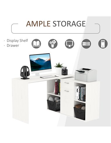 HOMCOM Modern L-Shaped Computer Desk, Laptop PC Corner Table, Home Office Workstation with Spacious Storage, White 920-036WT