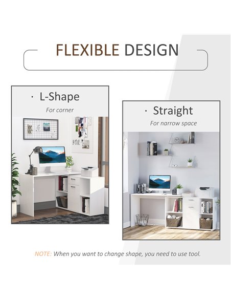 HOMCOM Modern L-Shaped Computer Desk, Laptop PC Corner Table, Home Office Workstation with Spacious Storage, White 920-036WT - pic 86766 | FastDaddyshop