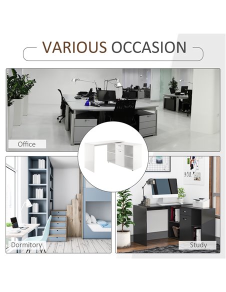 HOMCOM Modern L-Shaped Computer Desk, Laptop PC Corner Table, Home Office Workstation with Spacious Storage, White 920-036WT - pic 86767 | FastDaddyshop