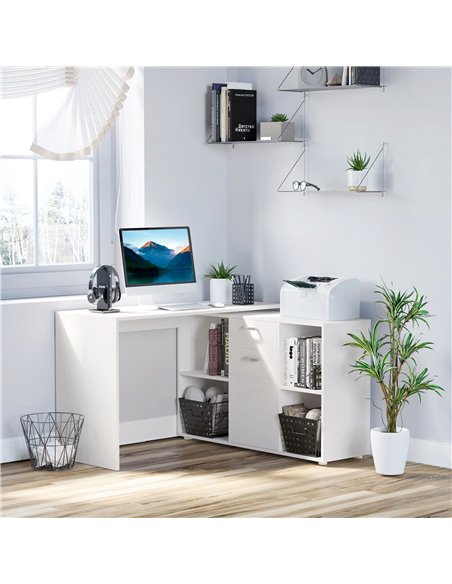 HOMCOM Modern L-Shaped Computer Desk, Laptop PC Corner Table, Home Office Workstation with Spacious Storage, White 920-036WT - pic 86768 | FastDaddyshop
