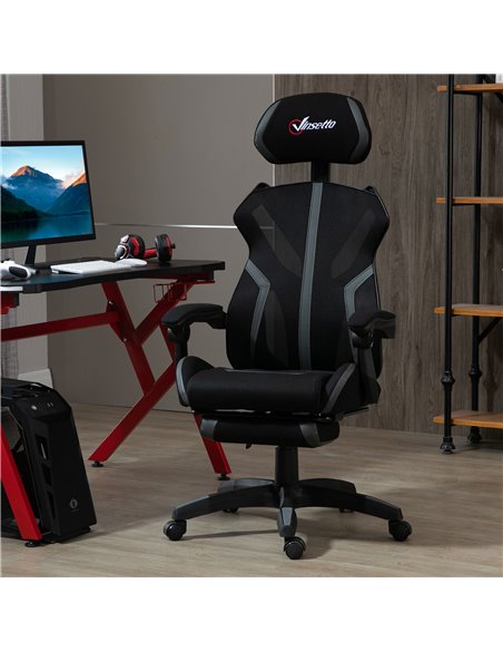 Vinsetto Mesh Office Chair Desk Task Computer Recliner with Footrest, Lumbar Back Support, Swivel Wheels, Adjustable Height for  - pic 8684 | FastDaddyshop
