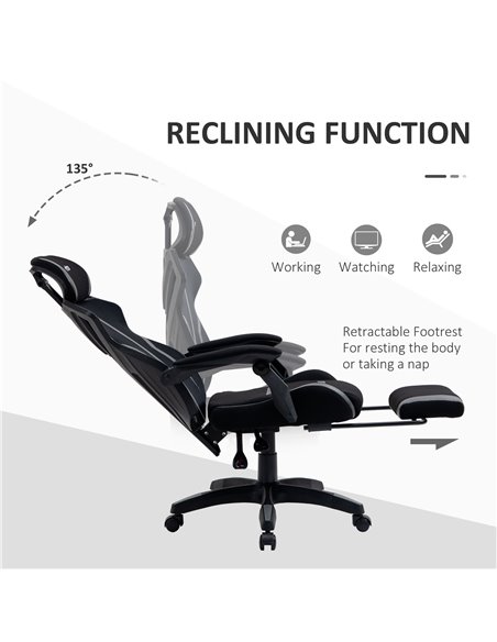 Vinsetto Mesh Office Chair Desk Task Computer Recliner with Footrest, Lumbar Back Support, Swivel Wheels, Adjustable Height for  - pic 8687 | FastDaddyshop