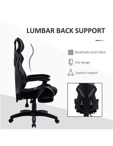 Vinsetto Mesh Office Chair Desk Task Computer Recliner with Footrest, Lumbar Back Support, Swivel Wheels, Adjustable Height for 