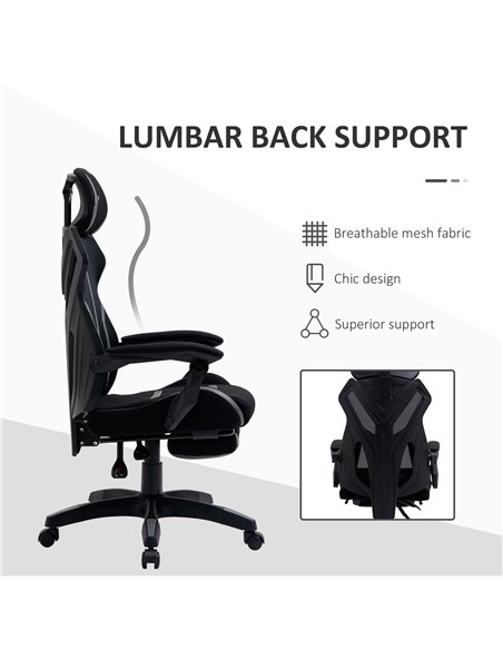Vinsetto Mesh Office Chair Desk Task Computer Recliner with Footrest, Lumbar Back Support, Swivel Wheels, Adjustable Height for  - pic 8688 | FastDaddyshop