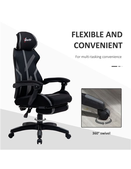 Vinsetto Mesh Office Chair Desk Task Computer Recliner with Footrest, Lumbar Back Support, Swivel Wheels, Adjustable Height for  - pic 8689 | FastDaddyshop