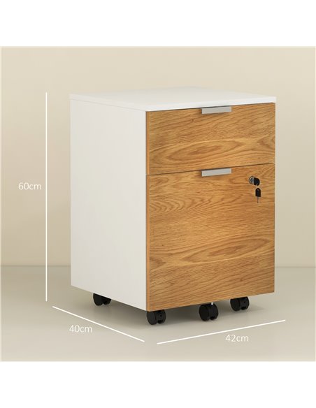 HOMCOM 2 Drawer Filing Cabinet w/ Lock & Wheels, Mobile File Cabinet w/ Adjustable Hanging Bars for A4 & Letter, Under Desk Offi - pic 86899 | FastDaddyshop