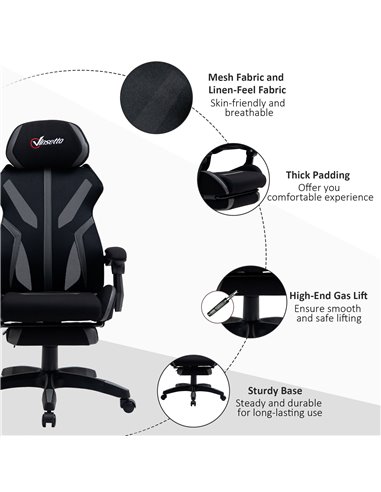 Vinsetto Mesh Office Chair Desk Task Computer Recliner with Footrest, Lumbar Back Support, Swivel Wheels, Adjustable Height for 