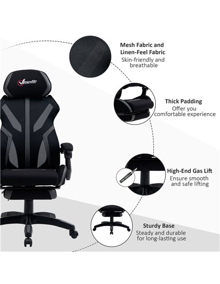 Vinsetto Mesh Office Chair Desk Task Computer Recliner with Footrest, Lumbar Back Support, Swivel Wheels, Adjustable Height for  - pic 8690 | FastDaddyshop