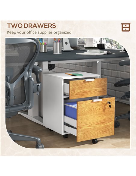 HOMCOM 2 Drawer Filing Cabinet w/ Lock & Wheels, Mobile File Cabinet w/ Adjustable Hanging Bars for A4 & Letter, Under Desk Offi - pic 86900 | FastDaddyshop