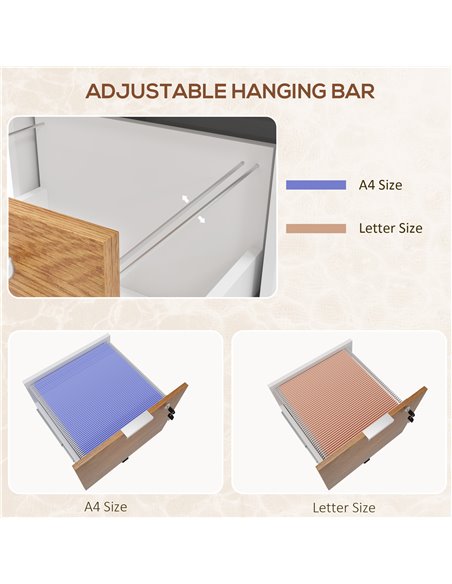 HOMCOM 2 Drawer Filing Cabinet w/ Lock & Wheels, Mobile File Cabinet w/ Adjustable Hanging Bars for A4 & Letter, Under Desk Offi - pic 86901 | FastDaddyshop