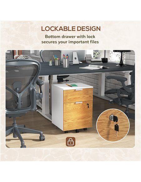 HOMCOM 2 Drawer Filing Cabinet w/ Lock & Wheels, Mobile File Cabinet w/ Adjustable Hanging Bars for A4 & Letter, Under Desk Offi - pic 86902 | FastDaddyshop
