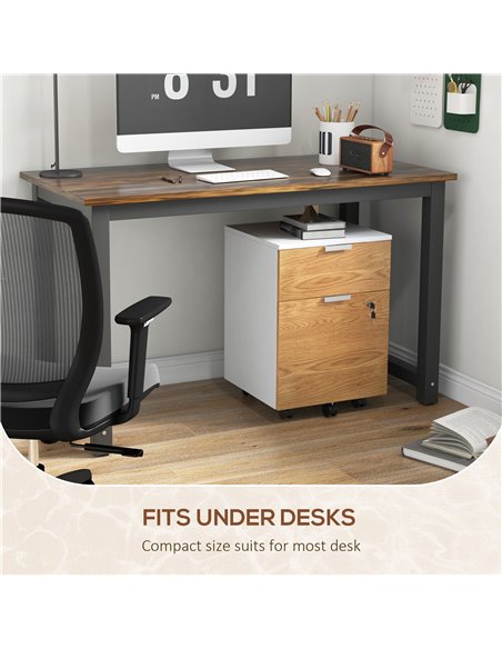 HOMCOM 2 Drawer Filing Cabinet w/ Lock & Wheels, Mobile File Cabinet w/ Adjustable Hanging Bars for A4 & Letter, Under Desk Offi - pic 86904 | FastDaddyshop