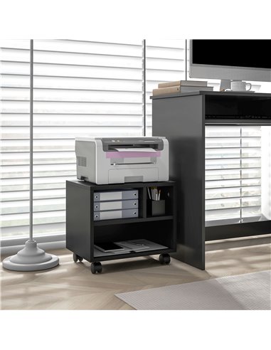 HOMCOM 2-Tier Printer Stand with Storage, Under Desk Printer Cart on Wheels with 3 Compartments, Desktop Printer Table for Offic