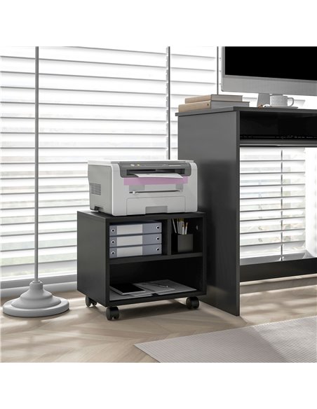 HOMCOM 2-Tier Printer Stand with Storage, Under Desk Printer Cart on Wheels with 3 Compartments, Desktop Printer Table for Offic - pic 86907 | FastDaddyshop