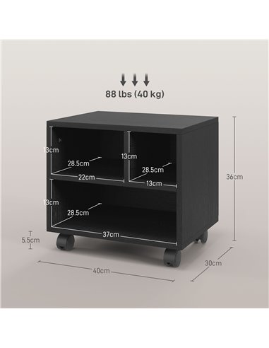 HOMCOM 2-Tier Printer Stand with Storage, Under Desk Printer Cart on Wheels with 3 Compartments, Desktop Printer Table for Offic