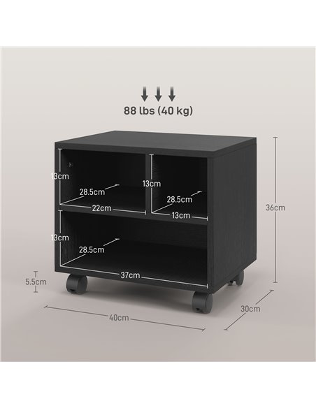 HOMCOM 2-Tier Printer Stand with Storage, Under Desk Printer Cart on Wheels with 3 Compartments, Desktop Printer Table for Offic - pic 86908 | FastDaddyshop