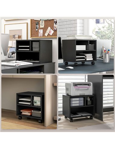 HOMCOM 2-Tier Printer Stand with Storage, Under Desk Printer Cart on Wheels with 3 Compartments, Desktop Printer Table for Offic