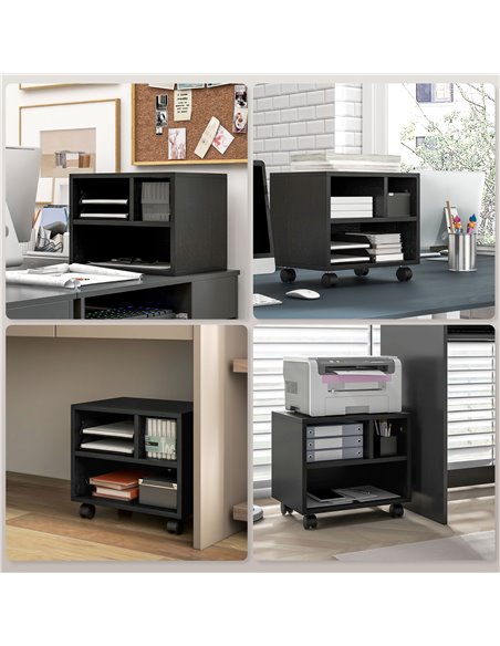 HOMCOM 2-Tier Printer Stand with Storage, Under Desk Printer Cart on Wheels with 3 Compartments, Desktop Printer Table for Offic - pic 86911 | FastDaddyshop