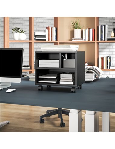 HOMCOM 2-Tier Printer Stand with Storage, Under Desk Printer Cart on Wheels with 3 Compartments, Desktop Printer Table for Offic