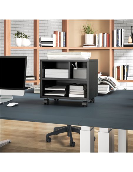 HOMCOM 2-Tier Printer Stand with Storage, Under Desk Printer Cart on Wheels with 3 Compartments, Desktop Printer Table for Offic - pic 86913 | FastDaddyshop