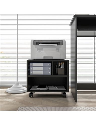 HOMCOM 2-Tier Printer Stand with Storage, Under Desk Printer Cart on Wheels with 3 Compartments, Desktop Printer Table for Offic