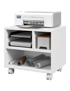 HOMCOM 2-Tier Printer Stand w/ Storage, Under Desk Printer Cart on Wheels w/ 3 Compartments, Desktop Printer Table for Home Offi