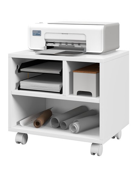 HOMCOM 2-Tier Printer Stand w/ Storage, Under Desk Printer Cart on Wheels w/ 3 Compartments, Desktop Printer Table for Home Offi - pic 86915 | FastDaddyshop
