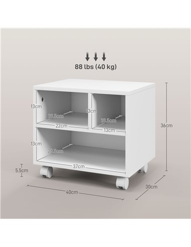 HOMCOM 2-Tier Printer Stand w/ Storage, Under Desk Printer Cart on Wheels w/ 3 Compartments, Desktop Printer Table for Home Offi