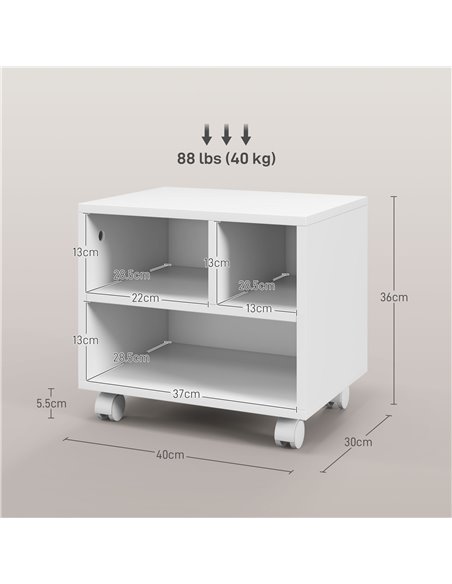 HOMCOM 2-Tier Printer Stand w/ Storage, Under Desk Printer Cart on Wheels w/ 3 Compartments, Desktop Printer Table for Home Offi - pic 86917 | FastDaddyshop
