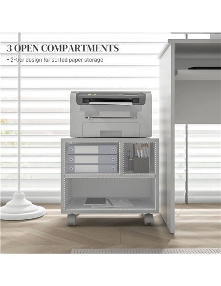 HOMCOM 2-Tier Printer Stand w/ Storage, Under Desk Printer Cart on Wheels w/ 3 Compartments, Desktop Printer Table for Home Offi - pic 86918 | FastDaddyshop